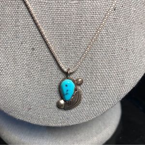 Simplicio Zuni Native American Indian 925 Sterling Silver Turquoise Leaf Pendant